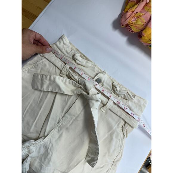 Paige Shorts Paperbag Waist Anessa Pleated High Waisted Sand Cream Size 25 - Picture 7 of 9
